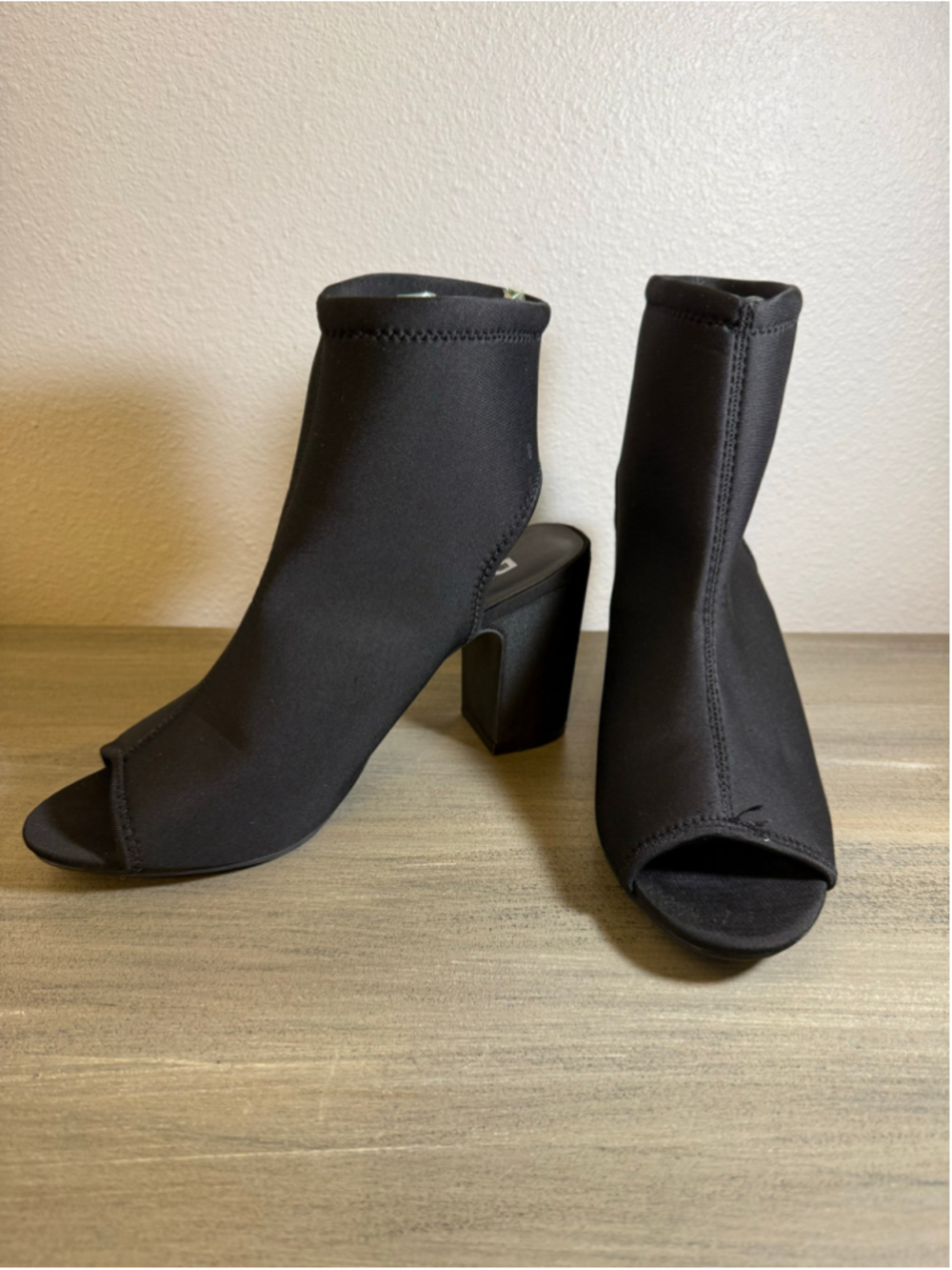 DKNY Hannah Black Neoprene Open Toe Block Heel Booties - Size 9